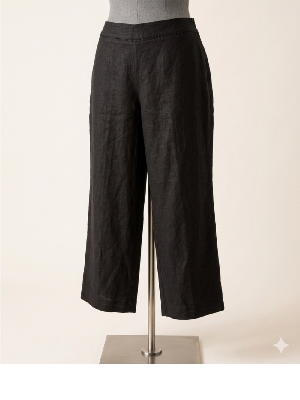 Eileen Fisher Black Linen Wide Leg Capris Pants Size XL